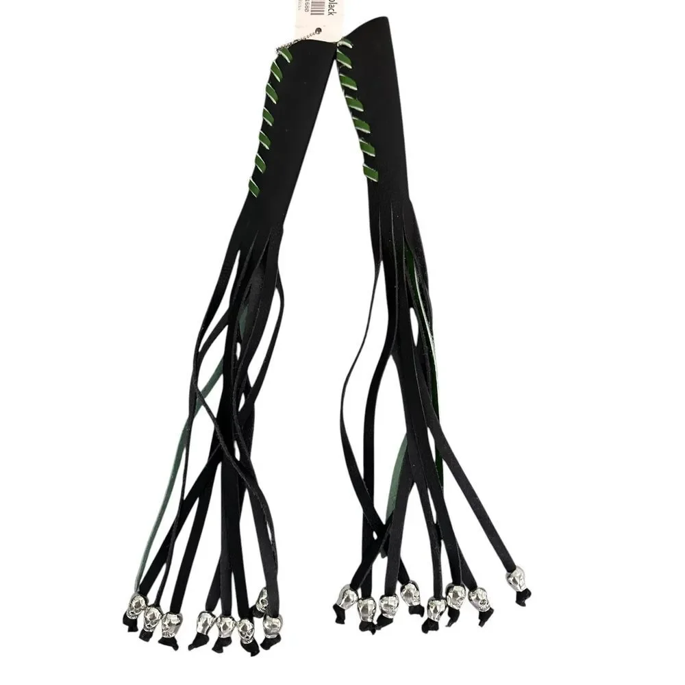 Motorcycle Brake Cable Covers with Skull Beads‎ Black Green Accent Custom Bike